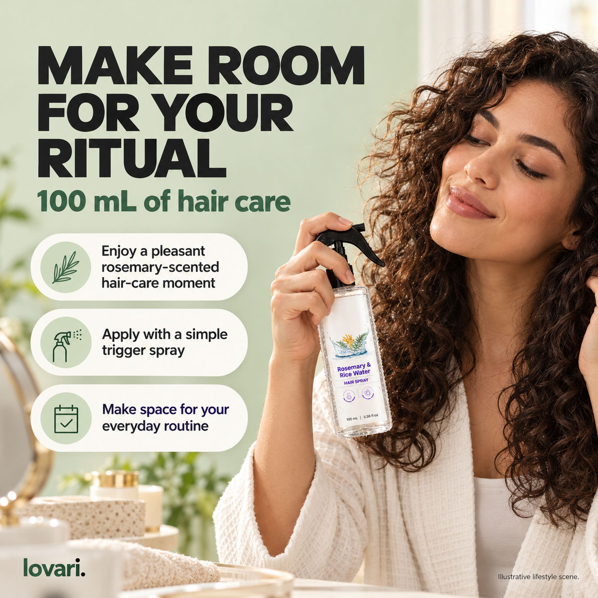 Rosemary & Rice Water Hair Spray Nourishing Hair Roots Repair Dry Hair Improving Smoothness Fragrance Soothing Hair Care Spray