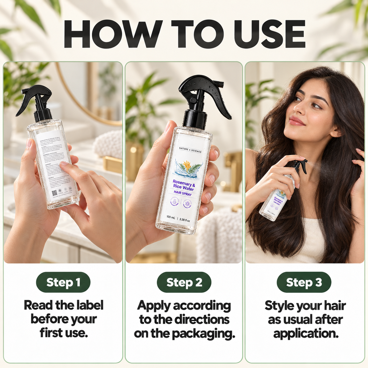 Rosemary & Rice Water Hair Spray Nourishing Hair Roots Repair Dry Hair Improving Smoothness Fragrance Soothing Hair Care Spray