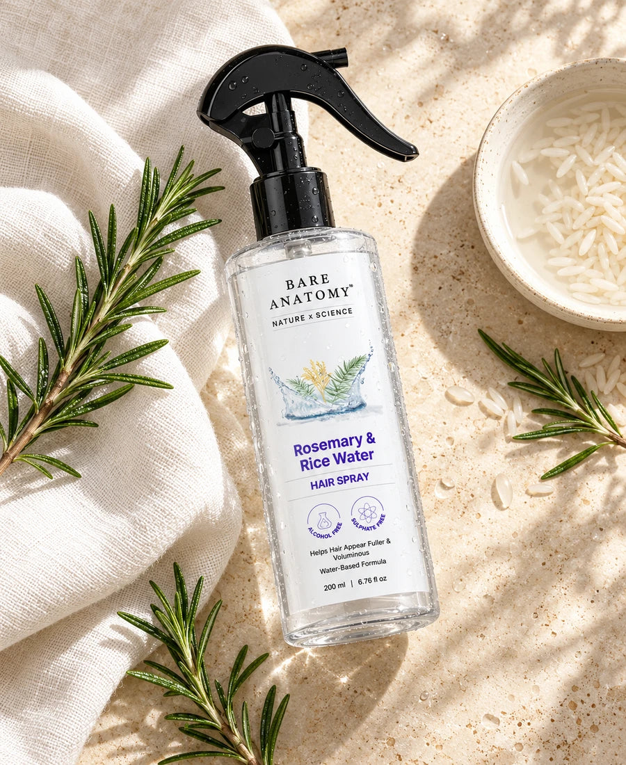 Hair spray with rosemary, rice and linen